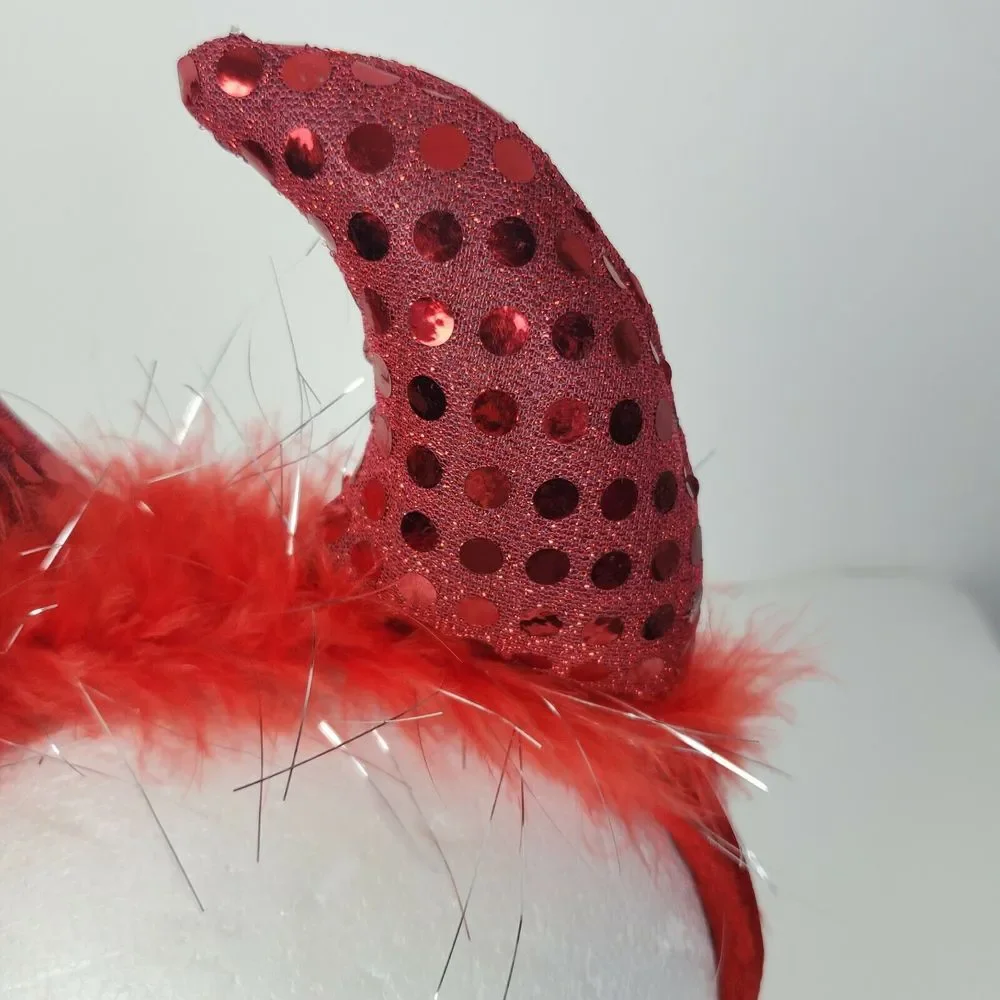 Red Sequin Devil Horn Headband Halloween Costume Accessory‎